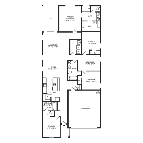 Floor plan for 4 beds, 3 baths, 2049 sqft